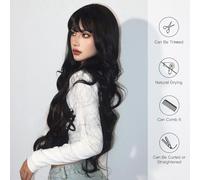 Perruques Perruque avec frange for fête quotidienne Cosplay résistant à la chaleur noir Lolita cheveux naturels for femmes coréen longs bouclés ondulés fibre synthétique Perruque dames(Wig-LC2019-1)