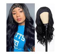 Perruques, Perruque bandeau ondulé long corps for femme, 61 cm Noir naturel sans colle longue perruque synthétique bandeau bouclé naturel à la recherche d'une tenue de fête quotidienne,Perruques pour