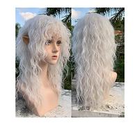 Perruques Perruque blanche pure de cheveux synthétiques avec une frange longue perruque bouclée ondulée femme Cosplay Lolita fille perruque blanche avec une frange perruque douce et résistante à la ch