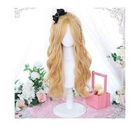 Perruques, Perruque blonde avec frange, long corps ondulé rideau Bang perruques cheveux synthétiques résistants à la chaleur, perruques ondulées bouclées d'aspect naturel for une fête quotidienne,Per