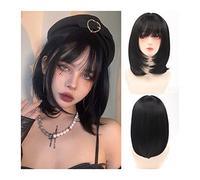 Perruques Perruque Bob courte droite noire avec frange, cheveux synthétiques naturels résistants à la chaleur for femme, perruque courte avec frange for une utilisation quotidienne de cosplay Perruque