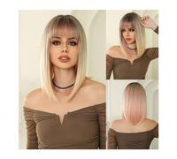 Perruques Perruque Bob synthétique courte avec frange, cheveux naturels résistants à la chaleur, blond rose ombré, perruques Lolita de Cosplay lisses for femmes noires Perruque dames(LC3027-1)