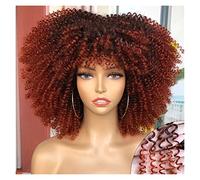 Perruques Perruque courte Afro Kinky Curly avec une frange for les femmes noires Cosplay Lolita Hair Ombre Mixte Brun Synthétique Perruques Africaines Perruque dames(Color:T1b-350r)