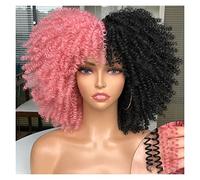 Perruques Perruque courte Afro Kinky Curly avec une frange for les femmes noires Cosplay Lolita Hair Ombre Mixte Brun Synthétique Perruques Africaines Perruque dames(Color:F1B-2312)