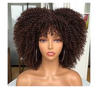 Perruques Perruque courte Afro Kinky Curly avec une frange for les femmes noires Cosplay Lolita Hair Ombre Mixte Brun Synthétique Perruques Africaines Perruque dames(Color:M1b-33)