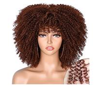 Perruques Perruque courte Afro Kinky Curly avec une frange for les femmes noires Cosplay Lolita Hair Ombre Mixte Brun Synthétique Perruques Africaines Perruque dames(Color:33)