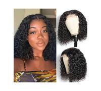 Perruques Perruque courte bouclée en cheveux humains brésiliens avec raie sur le côté, densité 180% Perruque dames(12inches)
