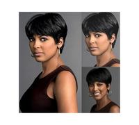 Perruques Perruque courte coupe Pixie avec frange for femme, cheveux brésiliens naturels Perruque dames