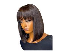 Perruques Perruque courte cousue à la machine avec frange Perruques de cheveux humains Perruque droite brésilienne avec frange for femmes Perruques sans colle Perruque dames(Size:12 inch,Color:150 den