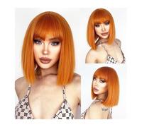 Perruques Perruque courte et droite orange avec frange, perruque en fibre synthétique for femme afro-américaine, blanche, cosplay, fête, perruque quotidienne Perruques pour Femmes