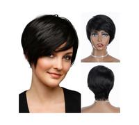 Perruques Perruque courte et lisse coupe Pixie for femme, cheveux brésiliens naturels avec frange Perruque dames
