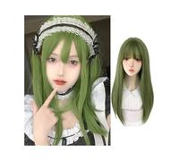 Perruques, Perruque couvre-chef for femmes, cheveux lisses verts, boucle intérieure, Simulation de mode, perruque en soie haute température,Perruques en cheveux humains