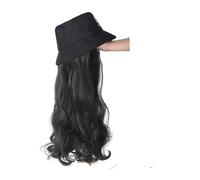 Perruques Perruque de chapeau avec lettre for femme, longue perruque synthétique bouclée ondulée avec chapeau à bord noir, perruque de chapeau de mode d'aspect naturel for une utilisation quotidienne.