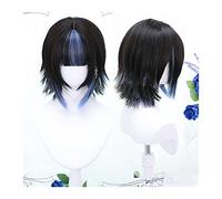 Perruques Perruque de cheveux courts à la mode, reflets bleus perruque cosplay lolita noire avec frange perruque de cheveux synthétiques respirante et résistante à la chaleur for costume de fête Hallo