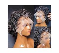 Perruques Perruque de cheveux humains indiens Remy, coupe courte, coupe au carré, 13x1, avec dentelle frontale Perruque dames(Noir)