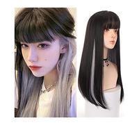 Perruques Perruque de cheveux longs et raides avec frange noir naturel avec surbrillance argent perruque droite synthétique droite quotidienne fête cosplay perruque for les femmes Perruque