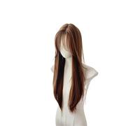 Perruques Perruque de cheveux longs et raides avec frange superposée en forme huit, bandeau for les déplacements quotidiens Perruque dames