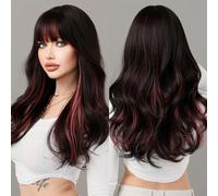 Perruques Perruque de cheveux longs ondulés en frêne argenté avec frange for femmes, perruques de fête quotidiennes haute densité ombrées en Fiber résistante à la chaleur Perruque Dentelle(MW9081-1)