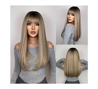 Perruques Perruque de cheveux naturels for femmes Cosplay perruque résistant à la chaleur longue ligne droite perruques synthétiques avec frange marron à blond Ombre Perruque dames