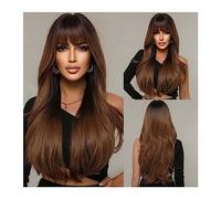 Perruques Perruque de cheveux ondulés naturels for femmes Cosplay quotidien fête résistant à la chaleur utilisation longue Ombre foncée vin rouge marron perruques synthétiques avec frange Perruque dam