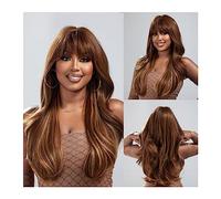 Perruques Perruque de cheveux ondulés naturels for femmes Cosplay quotidien fête résistant à la chaleur utilisation longue Ombre foncée vin rouge marron perruques synthétiques avec frange Perruque dam