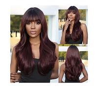Perruques Perruque de cheveux ondulés naturels for femmes Cosplay quotidien fête résistant à la chaleur utilisation longue Ombre foncée vin rouge marron perruques synthétiques avec frange Perruque dam