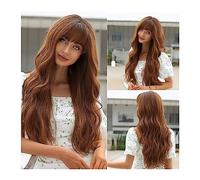 Perruques Perruque de cheveux ondulés naturels for femmes Cosplay quotidien fête résistant à la chaleur utilisation longue Ombre foncée vin rouge marron perruques synthétiques avec frange Perruque dam