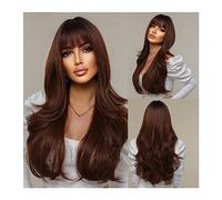 Perruques Perruque de cheveux ondulés naturels for femmes Cosplay quotidien fête résistant à la chaleur utilisation longue Ombre foncée vin rouge marron perruques synthétiques avec frange Perruque dam