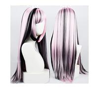 Perruques Perruque de cheveux synthétiques longs et raides avec frange, reflets rose clair perruque de cosplay noire perruque de fête synthétique résistante à la chaleur naturelle Perruque dames