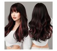Perruques Perruque de cheveux synthétiques utilisation quotidienne perruques résistantes à la chaleur longue perruque noire ondulée for les femmes mettre en évidence les perruques roses avec une frang