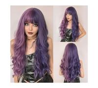 Perruques Perruque de Cosplay synthétique longue et ondulée Orange avec frange, perruque à reflets blonds, perruque ondulée naturelle for femmes, perruques de vacances résistantes à la chaleur Perruqu