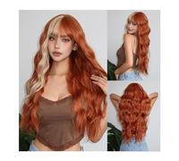 Perruques Perruque de Cosplay synthétique longue et ondulée Orange avec frange, perruque à reflets blonds, perruque ondulée naturelle for femmes, perruques de vacances résistantes à la chaleur Perruqu