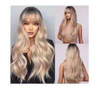 Perruques Perruque de Cosplay synthétique longue et ondulée Orange avec frange, perruque à reflets blonds, perruque ondulée naturelle for femmes, perruques de vacances résistantes à la chaleur Perruqu