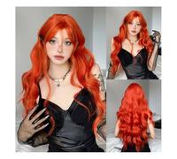 Perruques Perruque d'Halloween complète à la mode avec frange à huit caractères dégradé rouge, cheveux longs et bouclés, grande vague(Carmine Orange)