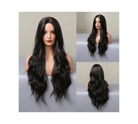 Perruques Perruque en fibre synthétique, cheveux longs et bouclés, raie centrale, frange, couleur rouge, ensemble de perruques en soie haute température Perruques en Dentelle(Black-103)