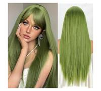 Perruques Perruque, frange for femme, ensemble de cheveux longs et droits, fendu au milieu, adapté à un usage quotidien festif Perruque dames(Green)