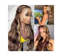Perruques Perruque Lace Front Wig Body Wave brésilienne Remy, cheveux humains, pre-plucked, 13x4x1 T, ombré 4/27, densité 180%, for femmes Perruque Dentelle(28inches)