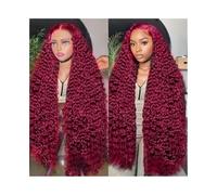 Perruques Perruque Lace Front Wig Deep Wave Cheveux Humains Transparent HD 13x4 Bouclés Couleur Bordeaux 99J Perruque dames(32inches)