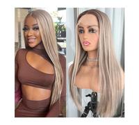 Perruques Perruque Lace Front Wig synthétique sans colle, cheveux synthétiques lisses à reflets blonds platine, pre-plucked, for femmes Perruque dames(Highlight Blonde)