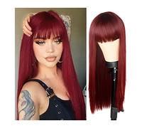 Perruques Perruque longue droite avec frange for femmes filles cheveux en fibre synthétique résistant à la chaleur d'apparence naturelle 26" perruques synthétiques douces for cosplay quotidien Perruqu