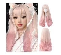 Perruques Perruque longue ondulée bouclée avec frange, perruque ondulée rose clair dégradé blond for femmes filles perruques synthétiques résistantes à la chaleur for Halloween Cosplay Perruque