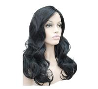 Perruques Perruque orientée vers les femmes avec de grandes vagues, une frange inclinée, longs cheveux bouclés Perruque dames(Noir)