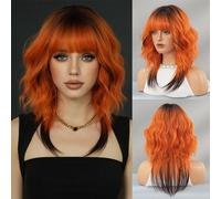 Perruques Perruque queue de loup colorée for femme - Cheveux synthétiques doux et bouclés, résistants à la chaleur Perruques en cheveux humains(Orange)