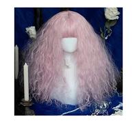Perruques Perruque rose avec frange, perruque de cheveux synthétiques longs et bouclés, perruque synthétique résistante à la chaleur et bouclée Perruque