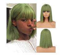 Perruques Perruque synthétique courte et droite verte avec frange, Afro-Américaine, Blanc, Féminin, Cosplay/fête/perruque quotidienne Perruque fascinante (Couleur : 1)