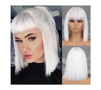 Perruques Perruque synthétique courte et droite verte avec frange, Afro-Américaine, Blanc, Féminin, Cosplay/fête/perruque quotidienne Perruque fascinante (Couleur : 10)