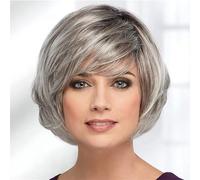 Perruques Perruque synthétique courte et lisse avec frange for femmes, cheveux synthétiques blonds argentés bruns rouges ombrés Perruque dames(A3)