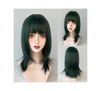 Perruques Perruque synthétique courte et lisse verte for femme avec frange, coupe mulet duveteuse, idéale for une soirée au quotidien Perruque dames