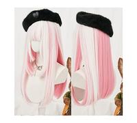 Perruques Perruque synthétique de cosplay, perruque de cheveux longs et raides avec frange, perruque soyeuse droite blanche dégradée rose for fille perruque synthétique en fibre résistante à la chaleu