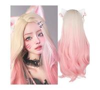 Perruques Perruque synthétique longue bouclée for femme, perruque ondulée rose blonde ombrée de 66 cm avec ligne de cheveux naturelle, perruque résistante à la chaleur for une utilisation quotidienne.